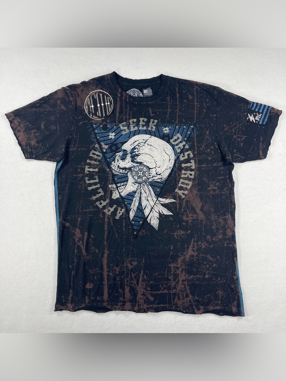 Affliction Shirt Mens XL Black American Customs Skull Seek Destroy Grunge Emo